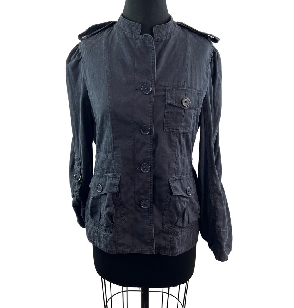Marc by Marc Jacobs Black Utility Jacket Cotton Mock Neck Front Button Size 10